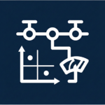 Pictogramme plan d’action agence web : roadmap, priorisation impact/effort et arbitrages, blanc sur fond bleu