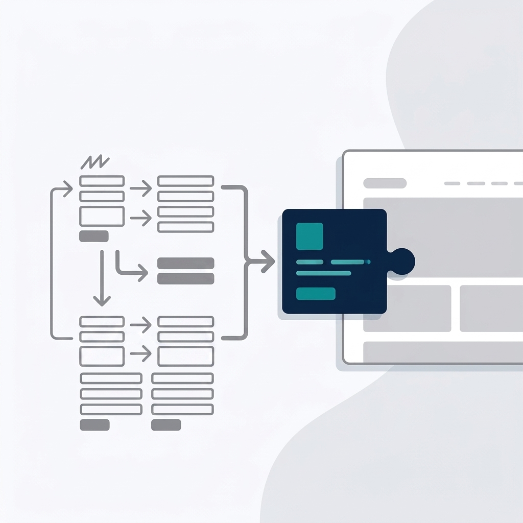 Schéma de flux transformant des structures de données en composant d'interface pour une page web
